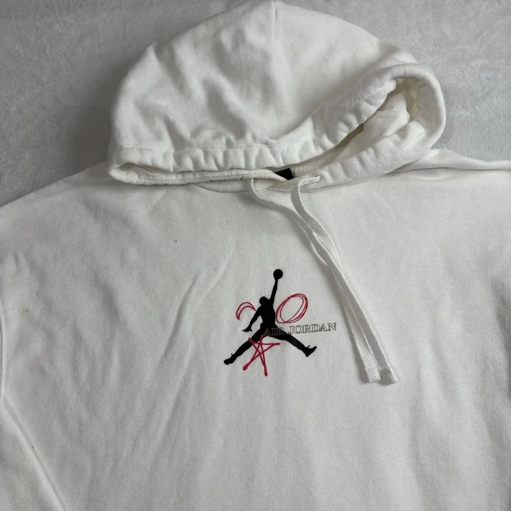 Jordan White Pullover Long Sleeve Legacy FIBA Hoodie Men's‎ XL Stain